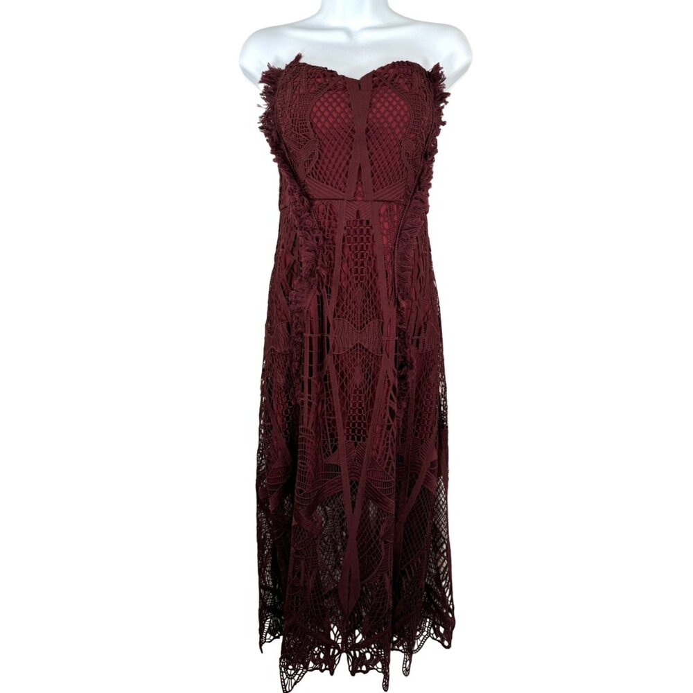 Mossman Entrapment Crochet midi‎ dress whimsy goth wine 90s cocktail sz 10